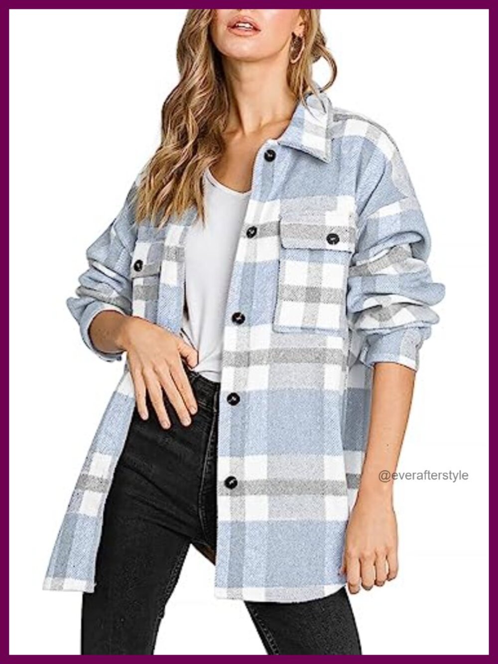 Womens Flannel Plaid Shacket Oversized Button Down Shirt Jacket Casual